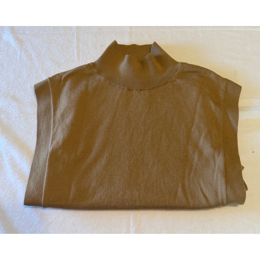 Banana Republic Womens XS Tan 100% Merino Wool Mock Neck Sleeveless Sweater